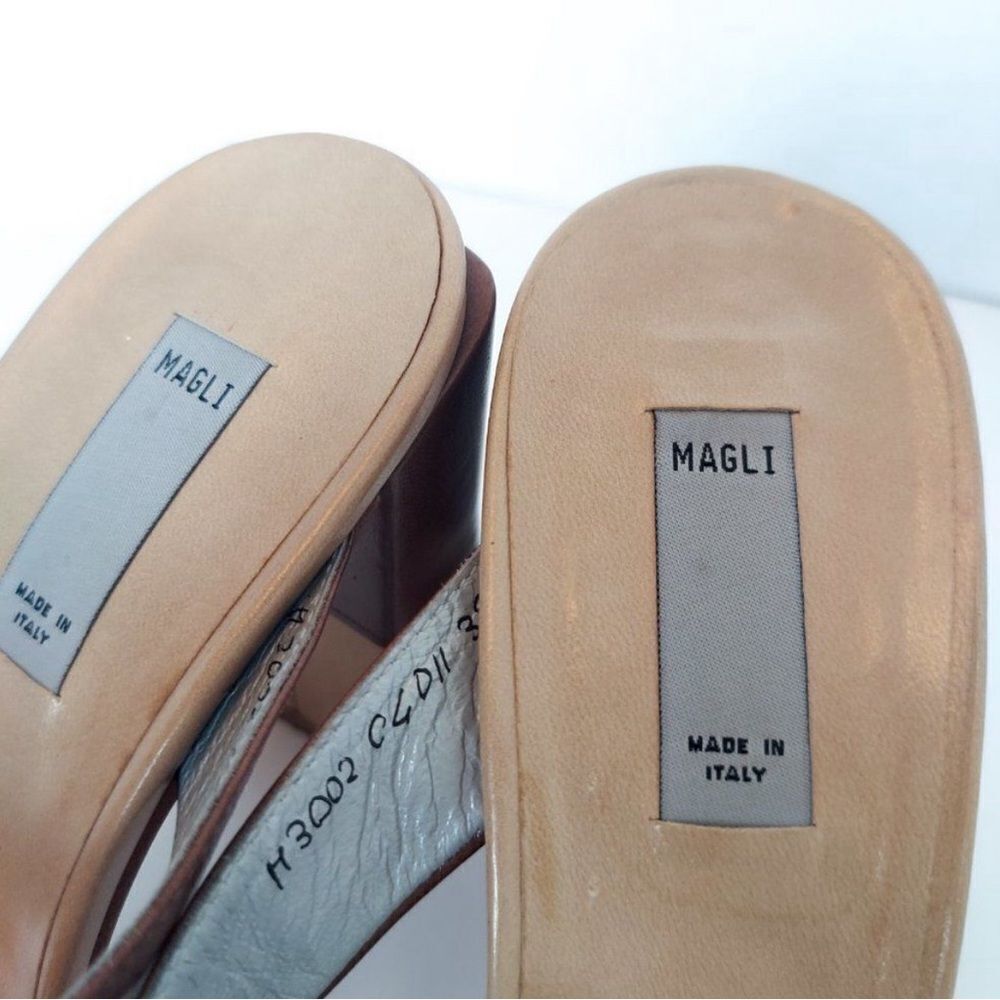 Bruno Magli Two-Tone Brown and Cream Crisscross Block Heel Mules - Picture 4 of 7